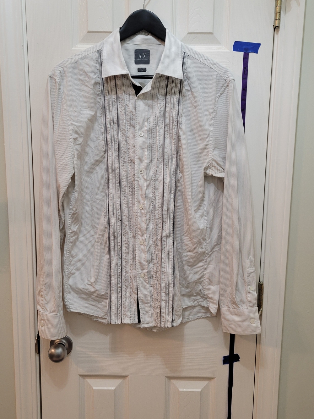 Armani Exchange White Pinstripe Front-Pleat Dress Shirt